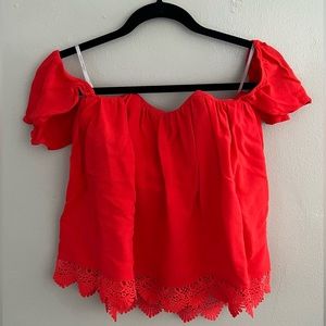 Lovers + Friends Coral Red Life's A Beach Off Shoulder Blouse